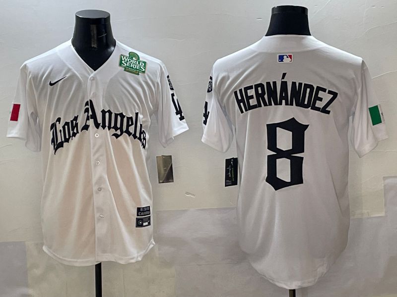 Men Los Angeles Dodgers #8 Hernandez White Five generations Joint Name 2025 Nike MLB Jersey style 6->los angeles dodgers->MLB Jersey